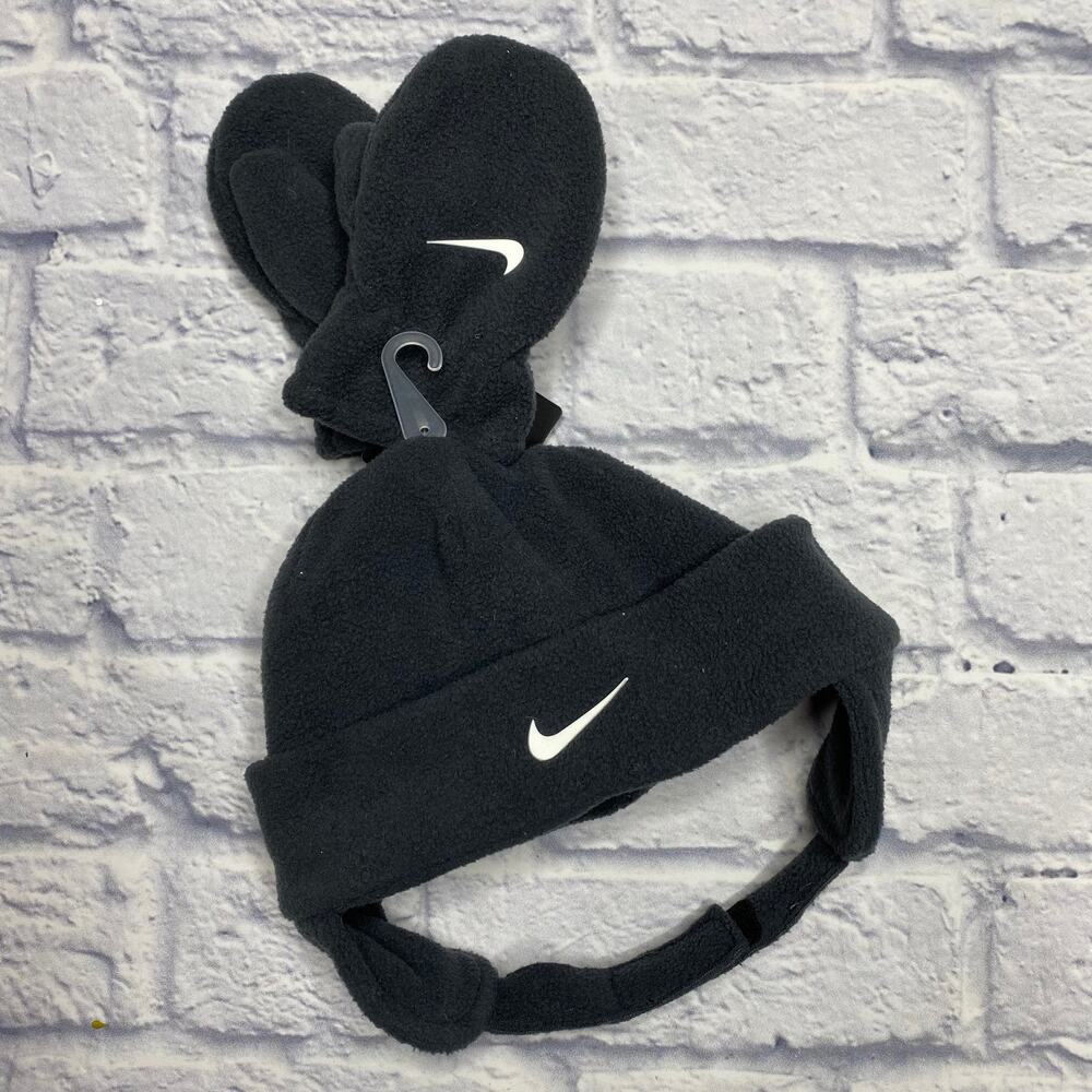 Nike Fleece Trapper Hat with Matching Mittens in Charcoal Grey - Picture 2 of 7